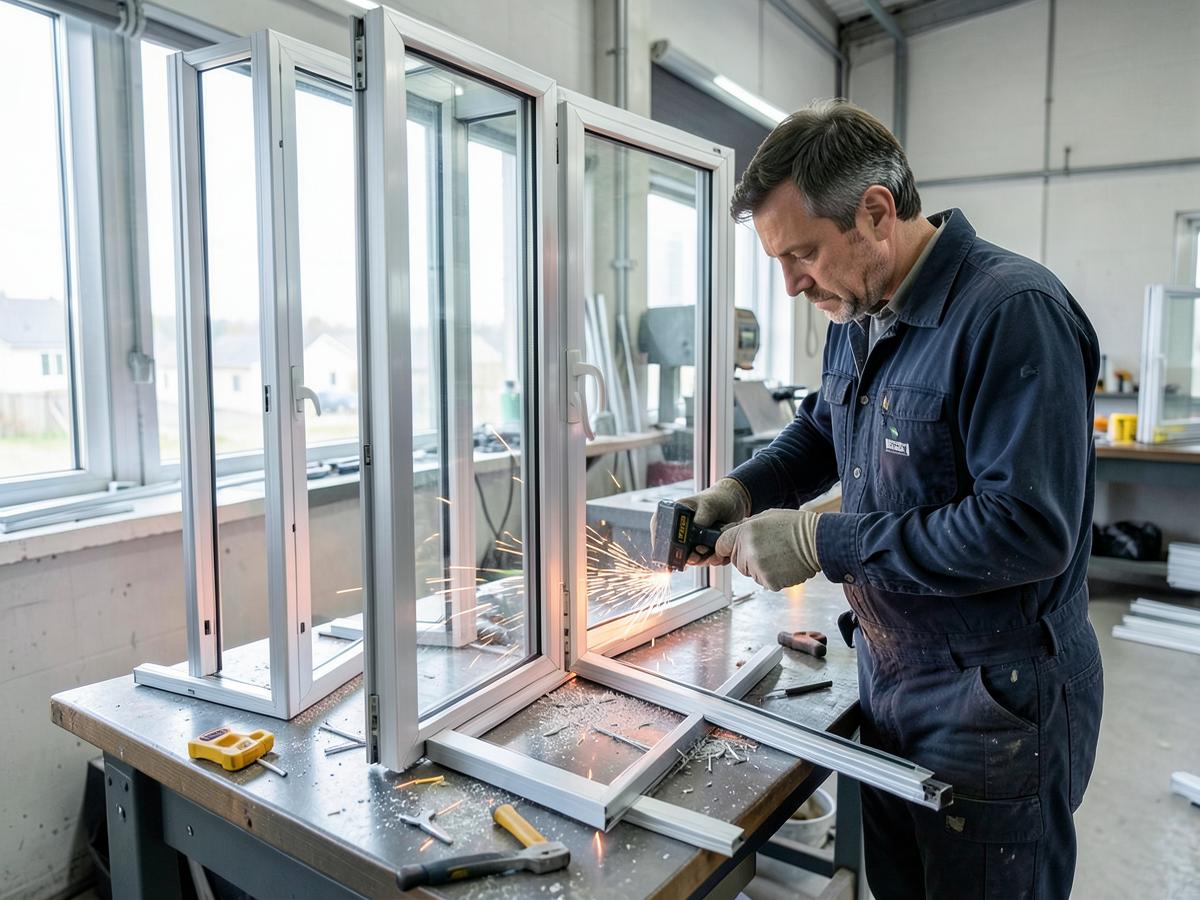 Craftsman fabricating aluminium window frames in the BEN-TECH workshop