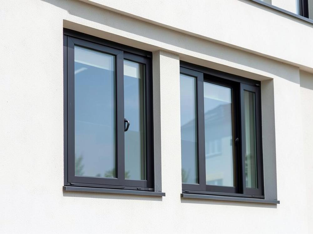 Dark aluminium casement windows installed on a modern building wall